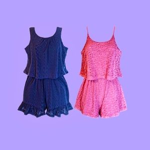 Justice Romper Bundle Ella Moss Eyelet Pink Navy